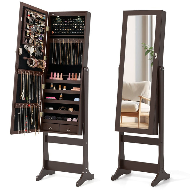 Jewelry Cabinet with LED Light and Full-Length Mirror