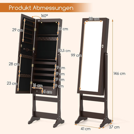 Jewelry Cabinet with LED Light and Full-Length Mirror
