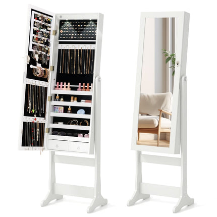 Jewelry Cabinet with LED Lights & Full-Length Mirror