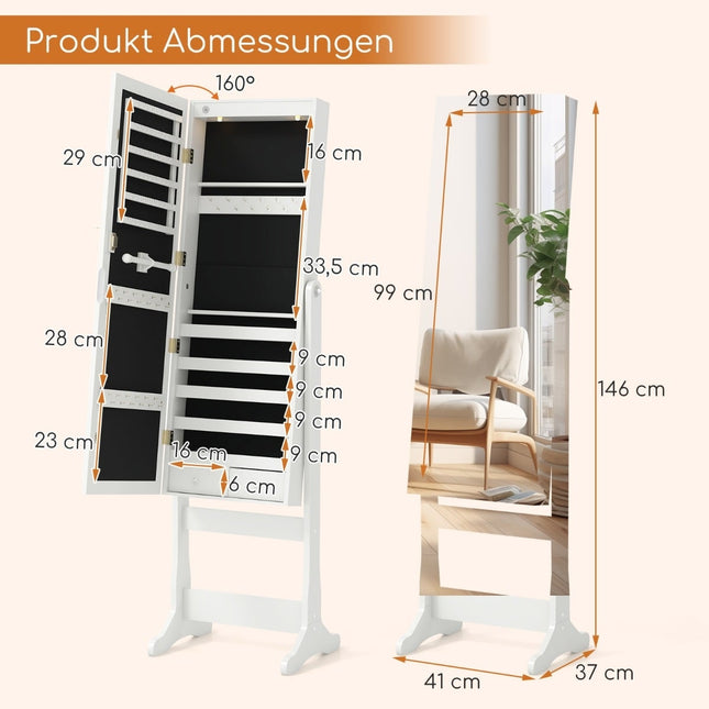 Jewelry Cabinet with LED Lights & Full-Length Mirror