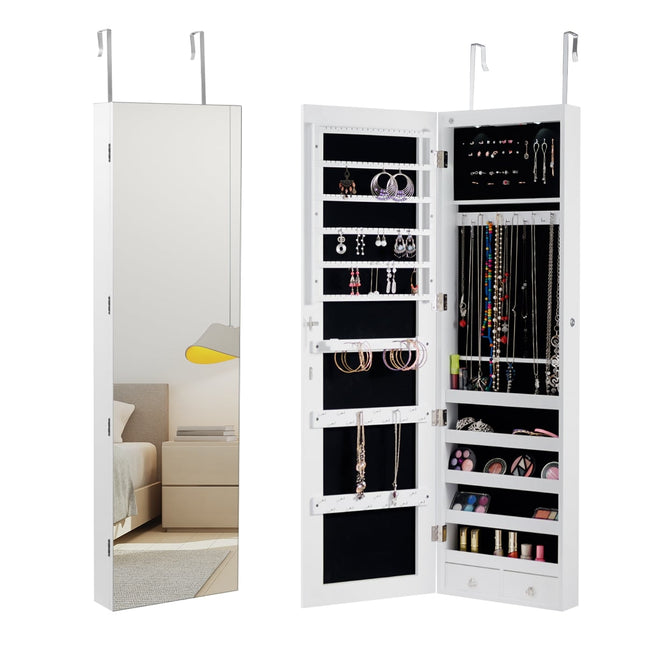 Jewelry Cabinet with LED Mirror, Black/White, 120x35.5x10 cm
