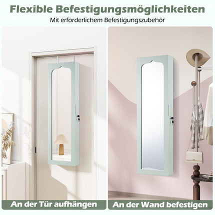 Jewelry Cabinet with Mirror, LED Lights, Lockable, Green