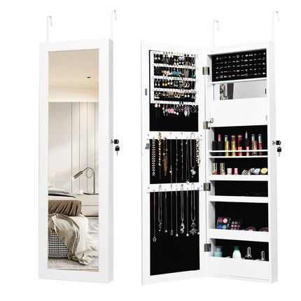 Jewelry Cabinet with Mirror, LED Lights, Lockable, White