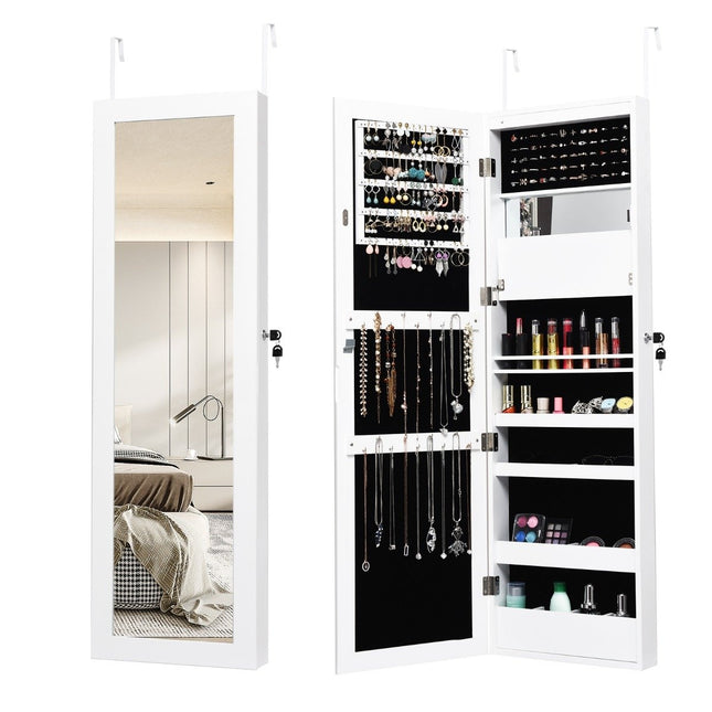 Jewelry Cabinet with Mirror, LED Lights, Lockable, White