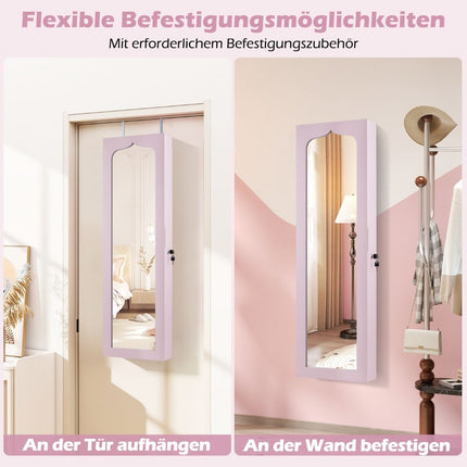 Jewelry Cabinet with Mirror, LED, Lockable, Pink