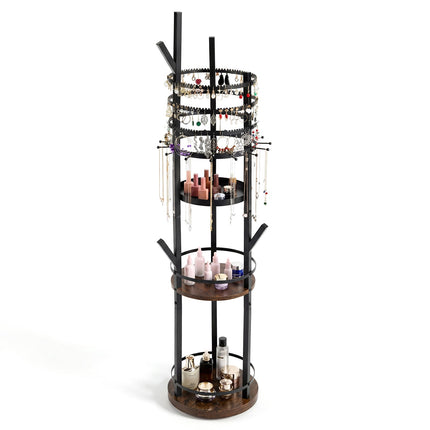 Jewelry Organizer Stand, 360 Rotating, 3-Tier, Rustic Brown