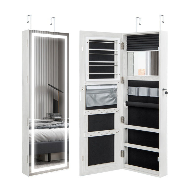 Jewelry cabinet hanging mirror cabinet lockable with three-color LED lighting white