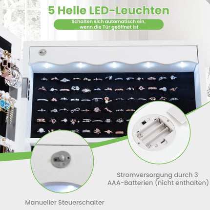 Jewelry cabinet hanging storage cabinet with LED lighting 36.5 x 11.5 x 120 cm white