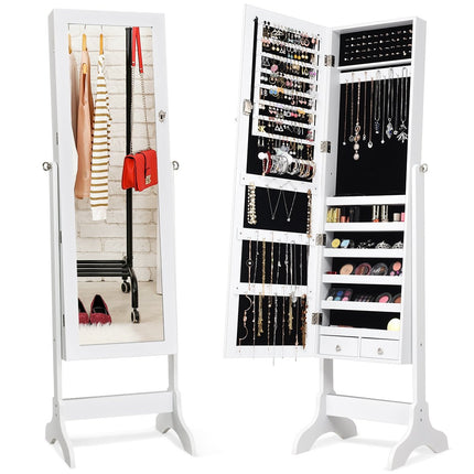 Jewelry cabinet lockable chmuck mirror cabinet with mirror 46 x 37 x 156 cm white