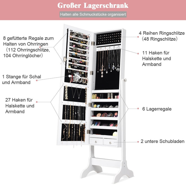 Jewelry cabinet lockable chmuck mirror cabinet with mirror 46 x 37 x 156 cm white