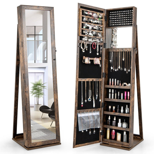 Jewelry cabinet mirror cabinet with full-length mirror and built-in makeup mirror brown