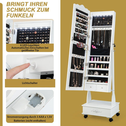 Jewelry cabinet mirror cabinet with full-length mirror & drawers & LED white