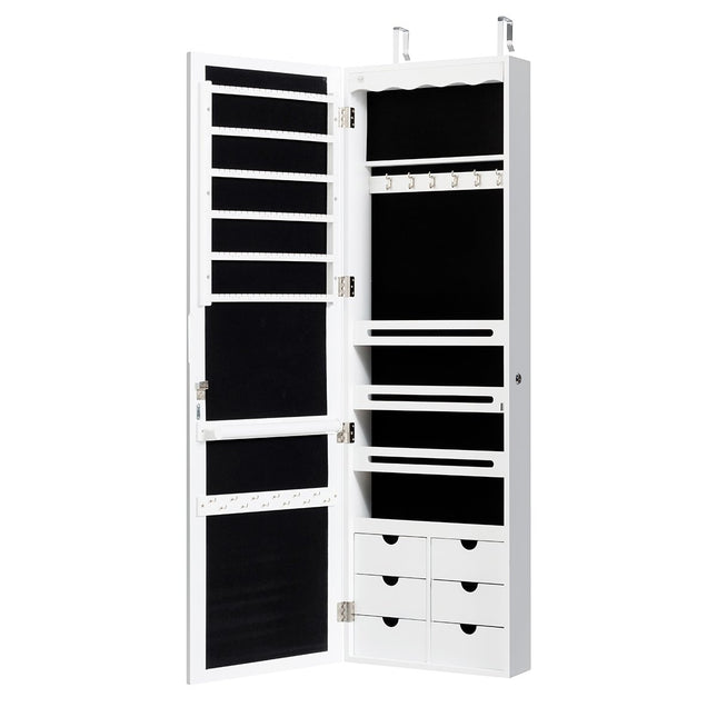 Jewelry cabinet with LED Lockable wall/door jewelry cabinet with mirror & 6 drawers white