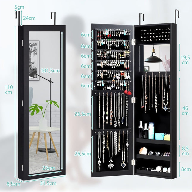 Jewelry cabinet with full-length mirror mirror cabinet 31.5 x 8.5 x 110 cm black
