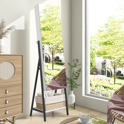 Jewelry cabinet with mirror & 3-color LED lighting 41.5 x 37 x 157 cm white