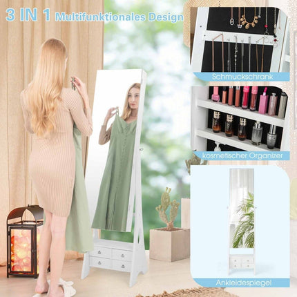 Jewelry cabinet with mirror & lighting Jewelry mirror cabinet with drawers and folding shelf white