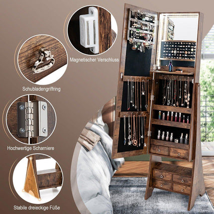 Jewelry cabinet with mirror with lighting Jewelry mirror cabinet with drawers brown