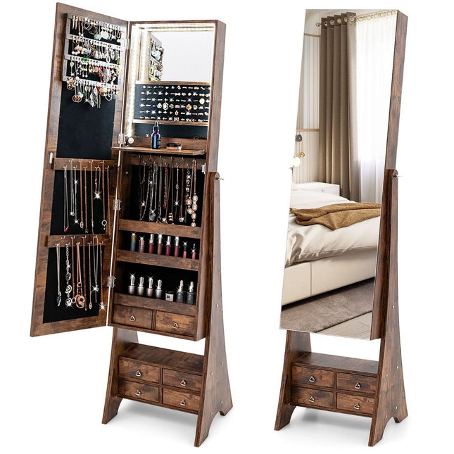 Jewelry cabinet with mirror with lighting Jewelry mirror cabinet with drawers brown