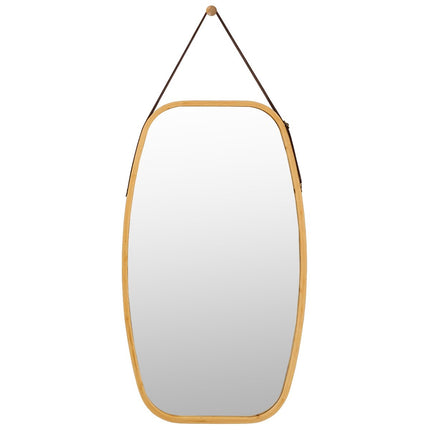 Jewelry mirror with bamboo frame and adjustable leather strap 77 x 44 x 1.5 cm