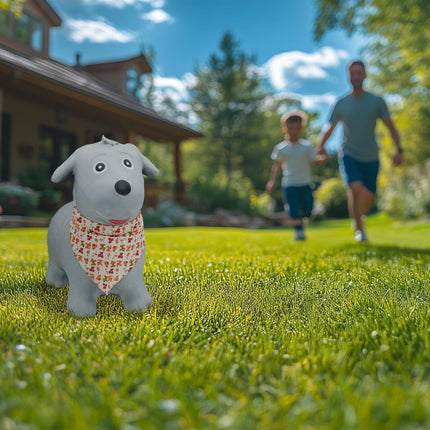 Jumping dog with scarf
