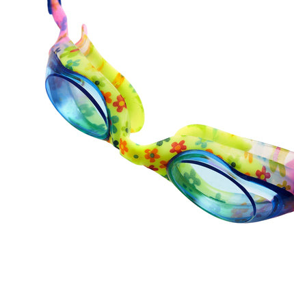 Junior Swimming Goggles, Blue Flowers, Anti-Fog Lens
