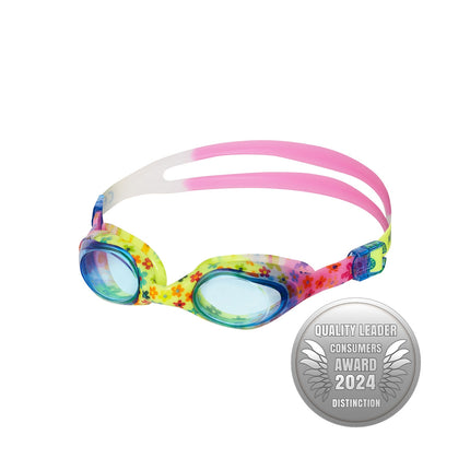 Junior Swimming Goggles, Blue Flowers, Anti-Fog Lens