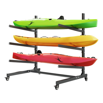 Kayak Storage Rack for 3 Kayaks, 90 kg, Locking Wheels
