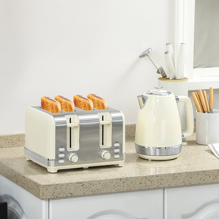 Kettle & Toaster Set, 1.7L, 2200W, 4-Slot, 7 Browning Levels