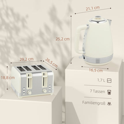 Kettle & Toaster Set, 1.7L, 2200W, 4-Slot, 7 Browning Levels