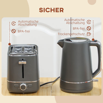 Kettle & Toaster Set, 1.7L, 6 Browning Levels, Gray