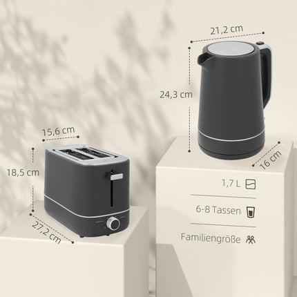 Kettle & Toaster Set, 1.7L, 6 Browning Levels, Gray