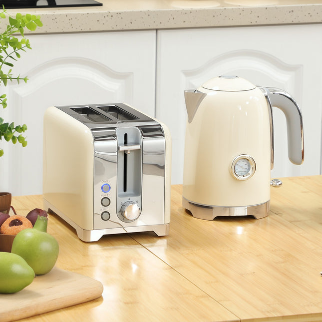 Kettle & Toaster Set, 2200W, 7 Browning Levels, Cream