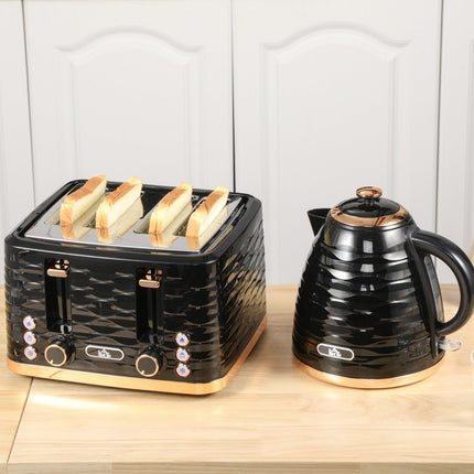 Kettle and toaster breakfast set, 1.7L, 4 slices, black