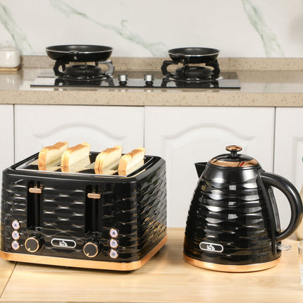 Kettle and toaster breakfast set, 1.7L, 4 slices, black