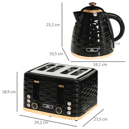 Kettle and toaster breakfast set, 1.7L, 4 slices, black