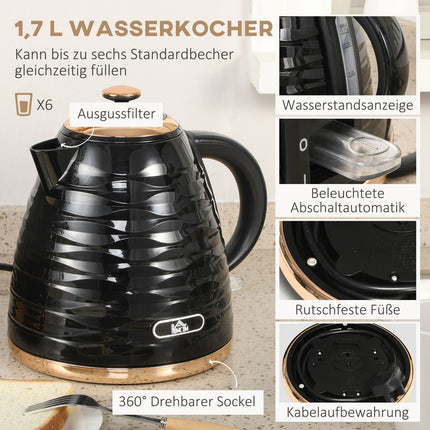 Kettle and toaster breakfast set, 1.7L, 4 slices, black