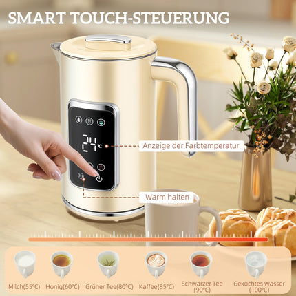 Kettle & Toaster Set, LED Touch, 1.7L, 2 Slots, Cream