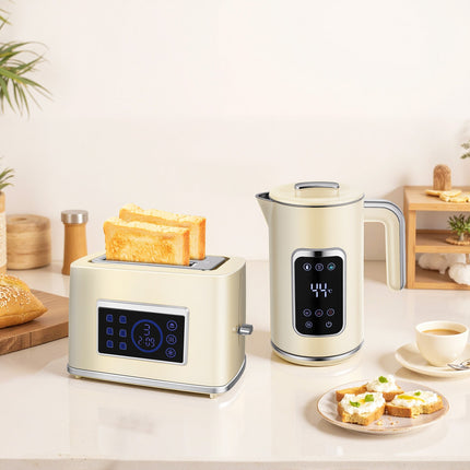Kettle & Toaster Set, LED Touch, 1.7L, 2 Slots, Cream