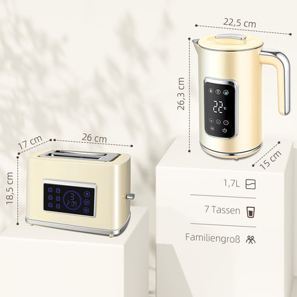 Kettle & Toaster Set, LED Touch, 1.7L, 2 Slots, Cream