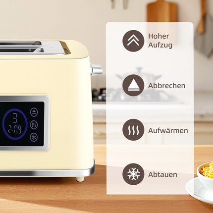 Kettle & Toaster Set, LED Touch, 1.7L, 2 Slots, Cream