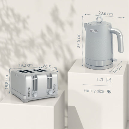Kettle and Toaster Set, 1.7L 2200W Fast Boil, 4-Slice Toaster