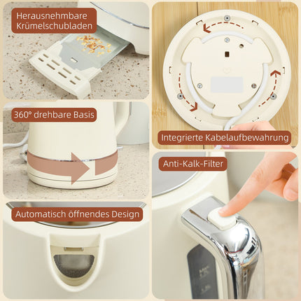 Kettle and Toaster Set, 1.7L, 6 Browning Levels, Beige