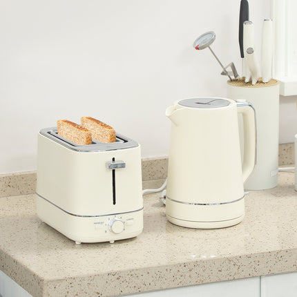 Kettle and Toaster Set, 1.7L, 6 Browning Levels, Beige
