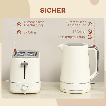 Kettle and Toaster Set, 1.7L, 6 Browning Levels, Beige