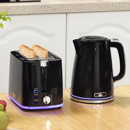 Kettle and Toaster Set, 2200W, 2-Slice, Black