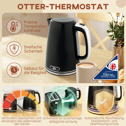 Kettle and Toaster Set, 2200W, 2-Slice, Black