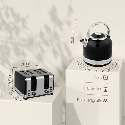 Kettle and Toaster Set, 7 Browning Levels, 1.7L, Black