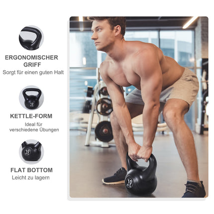 Kettlebell 10kg, Sand-Filled, Black, Beginner-Friendly