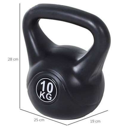 Kettlebell 10kg, Sand-Filled, Black, Beginner-Friendly