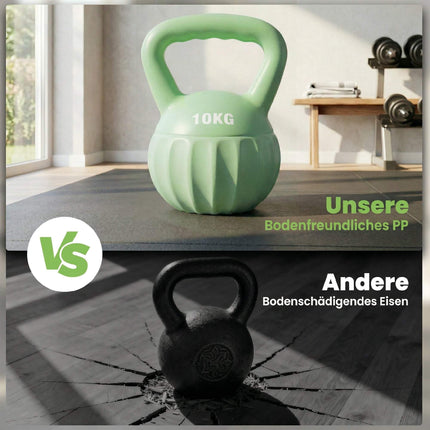 Kettlebell 10kg Sand-Filled, Non-Slip Grip, Green